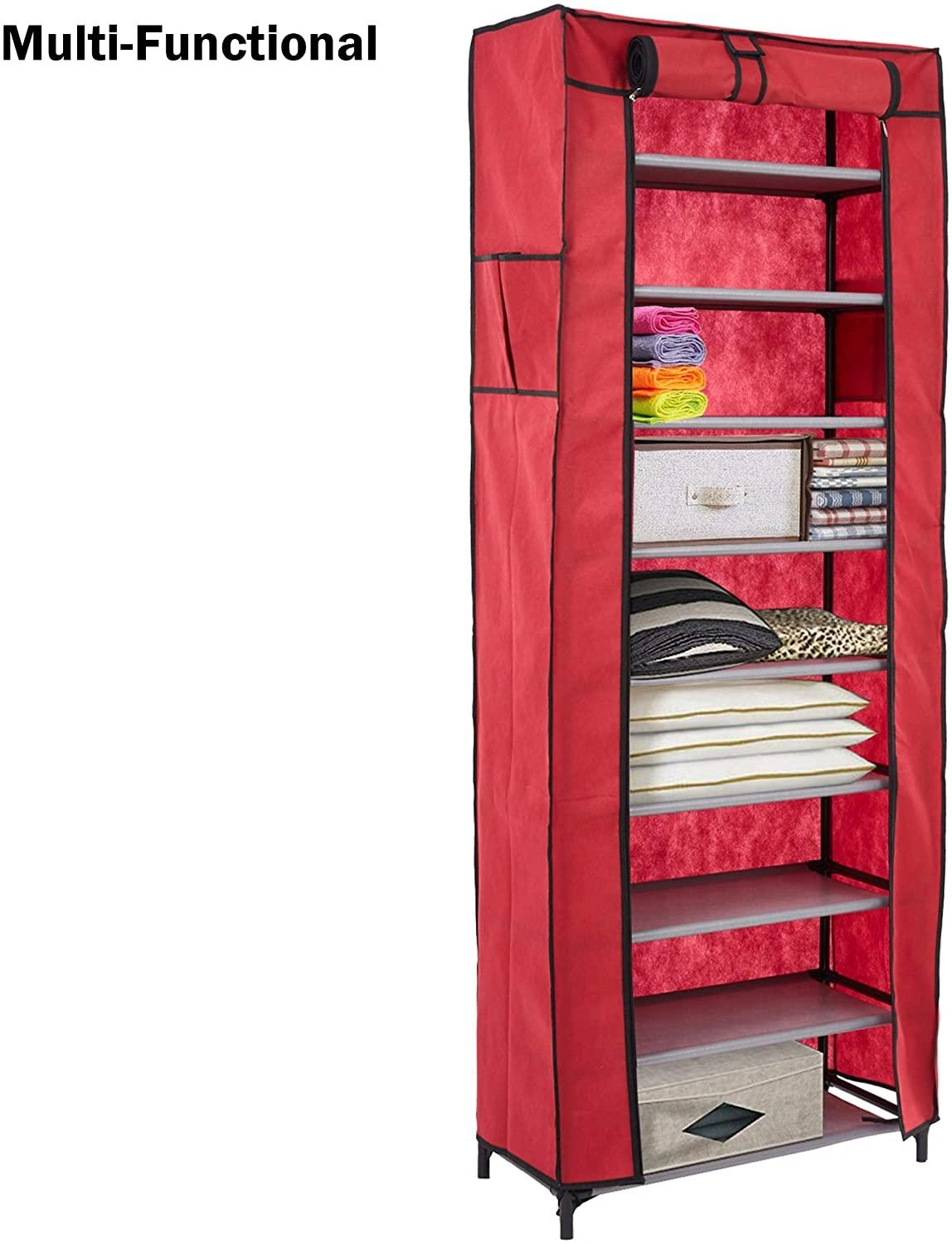 Stylish Red Shoe Cabinet – 10 Tier Boot Organizer, Dustproof & Space-Saving!